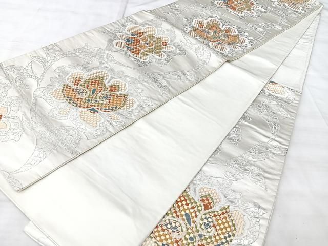 平和屋着物◎六通柄袋帯　更紗花文　金銀糸　正絹　逸品　BAAY5354qw