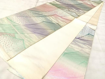 平和屋着物◎六通柄袋帯　舞花文　銀糸　正絹　逸品　BAAY5358qw