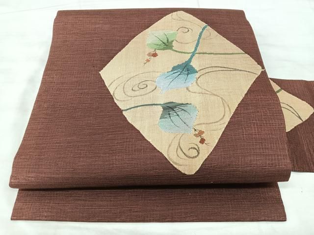 平和屋着物◎九寸名古屋帯　流水枝葉文　正絹　逸品　BAAY5367qw