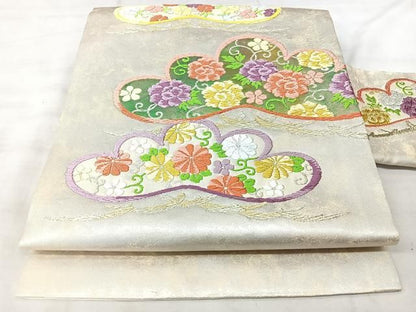 平和屋着物◎九寸名古屋帯　唐織　花松文　金糸　正絹　逸品　BAAY5368qw
