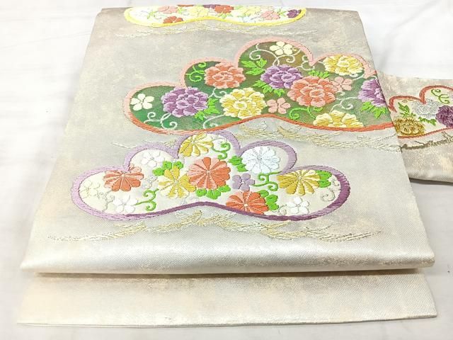 平和屋着物◎九寸名古屋帯　唐織　花松文　金糸　正絹　逸品　BAAY5368qw