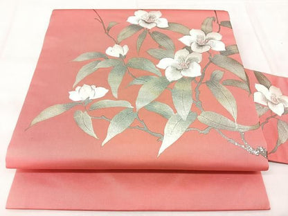 平和屋着物◎九寸名古屋帯　刺繍　枝花文　金銀彩　正絹　逸品　BAAY5369qw