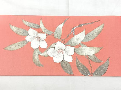 平和屋着物◎九寸名古屋帯　刺繍　枝花文　金銀彩　正絹　逸品　BAAY5369qw
