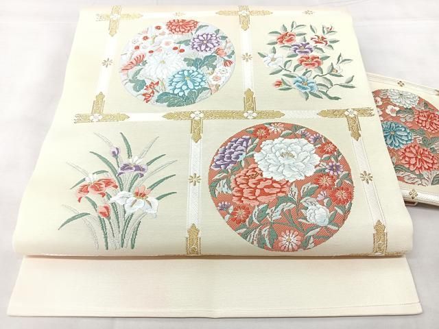 平和屋着物◎九寸名古屋帯　唐織　天井花文　金糸　正絹　逸品　BAAY5371qw