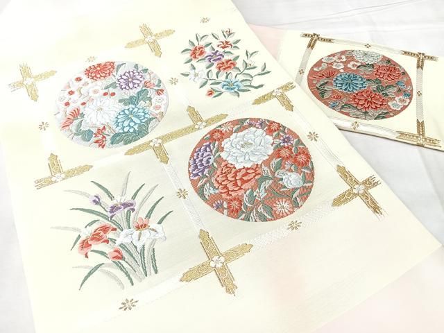 平和屋着物◎九寸名古屋帯　唐織　天井花文　金糸　正絹　逸品　BAAY5371qw