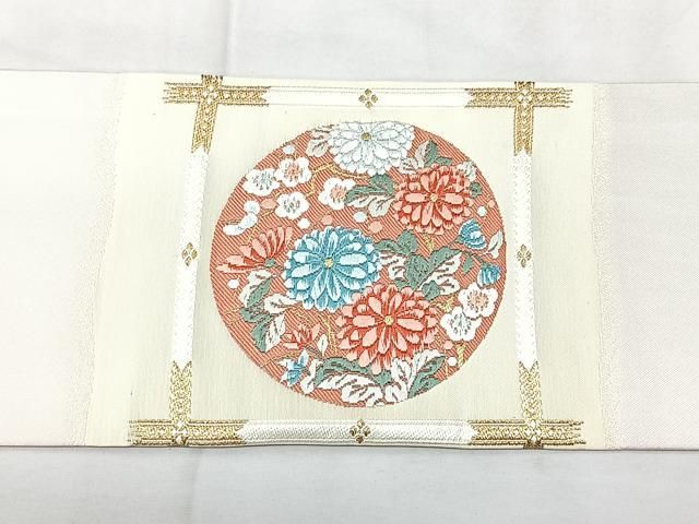 平和屋着物◎九寸名古屋帯　唐織　天井花文　金糸　正絹　逸品　BAAY5371qw