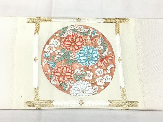 平和屋着物◎九寸名古屋帯　唐織　天井花文　金糸　正絹　逸品　BAAY5371qw