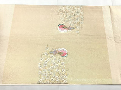 平和屋着物◎西陣　高島織物謹製　九寸開き名古屋帯　唐織　鴛鴦花文　青銅箔　正絹　逸品　BAAY5372qw