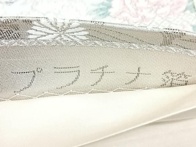 平和屋着物◎六通柄袋帯　地紙花鳥文　プラチナ箔　正絹　逸品　BAAY5374qw
