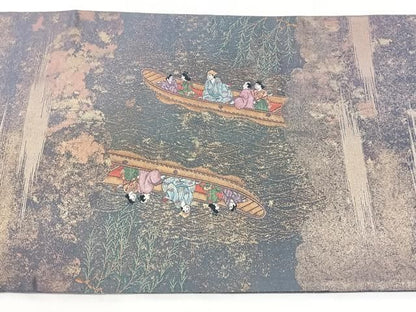 平和屋着物◎六通柄袋帯　人物風景文　金糸　引箔　正絹　逸品　BAAY5375qw
