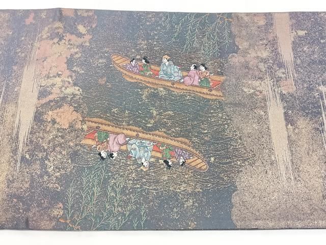 平和屋着物◎六通柄袋帯　人物風景文　金糸　引箔　正絹　逸品　BAAY5375qw
