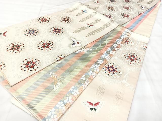 平和屋着物◎六通柄袋帯　唐織　正倉院花蝶文　金銀糸　正絹　逸品　BAAY5376qw