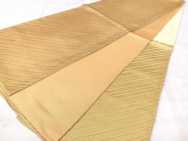 平和屋着物◎六通柄袋帯　斜縞　金糸　正絹　逸品　BAAY5381qw