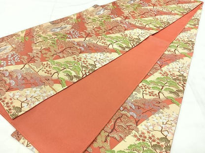 平和屋着物◎全通柄袋帯　紹巴　風景花文　正絹　逸品　BAAY5385qw