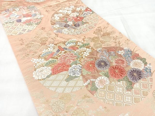 平和屋着物◎六通柄袋帯　唐織　花鳥文　金銀糸　正絹　逸品　BAAY5387qw