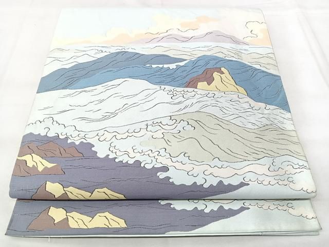 平和屋着物◎六通柄袋帯　風景文　正絹　逸品　BAAY5388qw