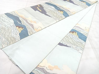 平和屋着物◎六通柄袋帯　風景文　正絹　逸品　BAAY5388qw