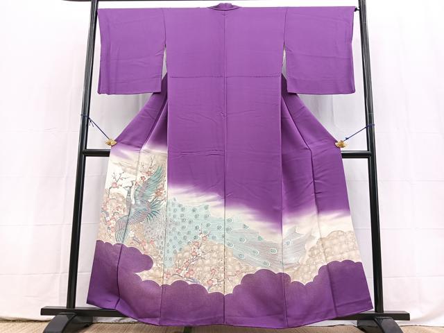 平和屋着物■色留訪問着　寿光織　孔雀松文　暈し染め　金糸　正絹　逸品　BAAY5466yc