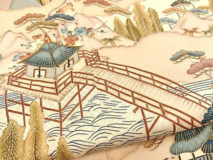平和屋着物■豪華色留袖　駒刺繍　御所解風景文　正絹　逸品　BAAY5501yc