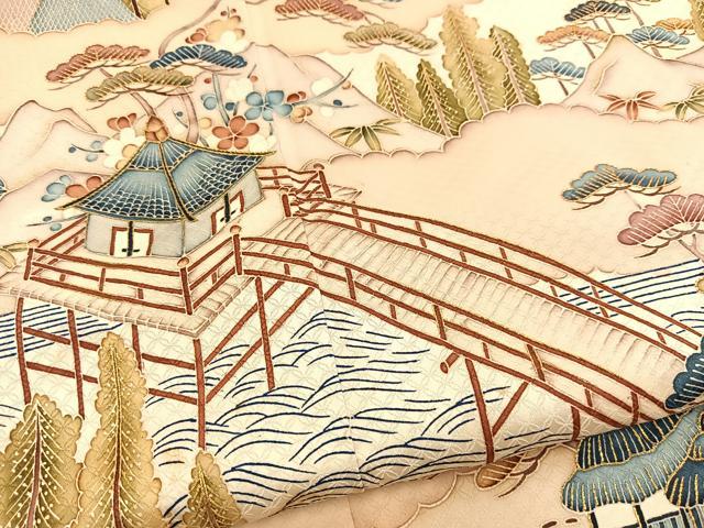 平和屋着物■豪華色留袖　駒刺繍　御所解風景文　正絹　逸品　BAAY5501yc