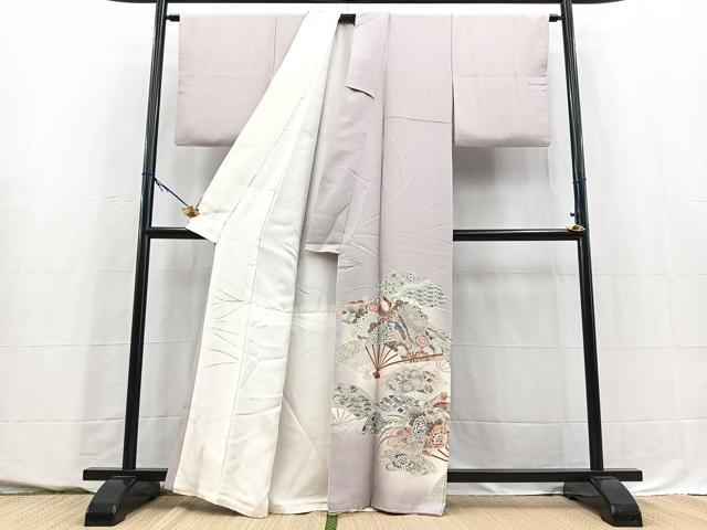 平和屋着物■豪華色留袖　駒刺繍　扇面花鳥文　暈し染め　正絹　逸品　BAAY5503yc