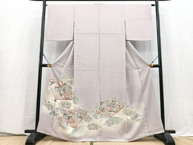 平和屋着物■豪華色留袖　駒刺繍　扇面花鳥文　暈し染め　正絹　逸品　BAAY5503yc