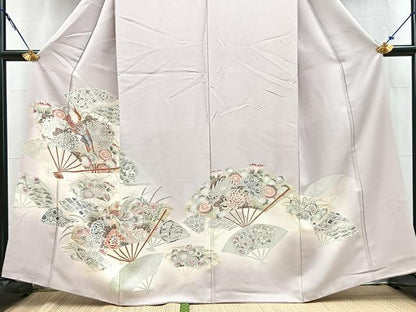 平和屋着物■豪華色留袖　駒刺繍　扇面花鳥文　暈し染め　正絹　逸品　BAAY5503yc