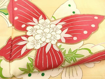 平和屋着物■豪華振袖　駒刺繍　花蝶文　金彩　正絹　逸品　BAAY5506yc