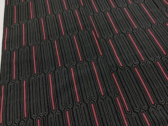平和屋着物■本塩沢　幾何学文様　黒地　正絹　逸品　BAAY5510yc