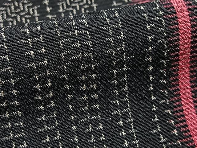 平和屋着物■本塩沢　幾何学文様　黒地　正絹　逸品　BAAY5510yc