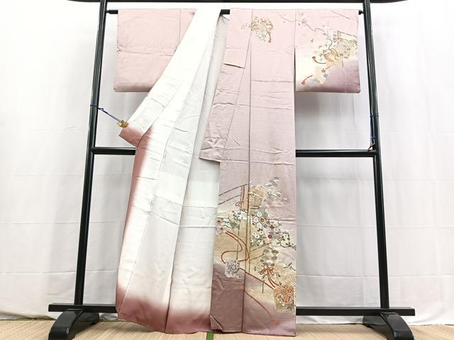 平和屋着物■訪問着　飛鶴破れ色紙花文　暈し染め　金彩　正絹　逸品　BAAY5514yc