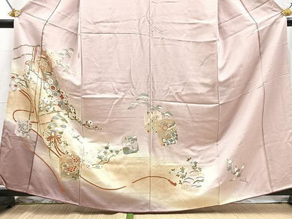 平和屋着物■訪問着　飛鶴破れ色紙花文　暈し染め　金彩　正絹　逸品　BAAY5514yc