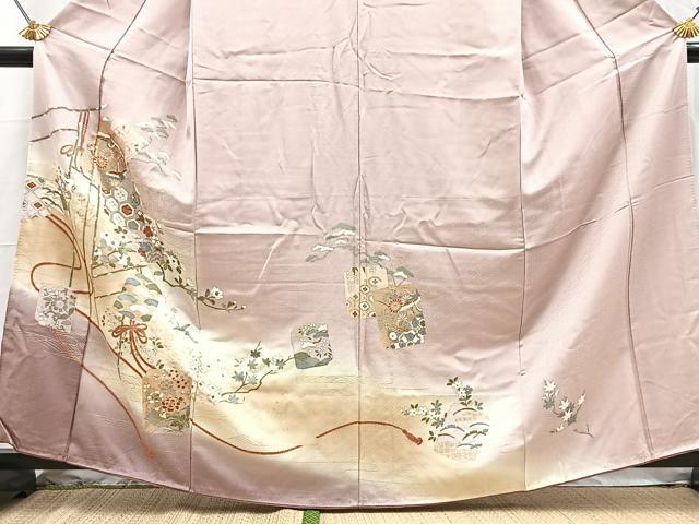 平和屋着物■訪問着　飛鶴破れ色紙花文　暈し染め　金彩　正絹　逸品　BAAY5514yc