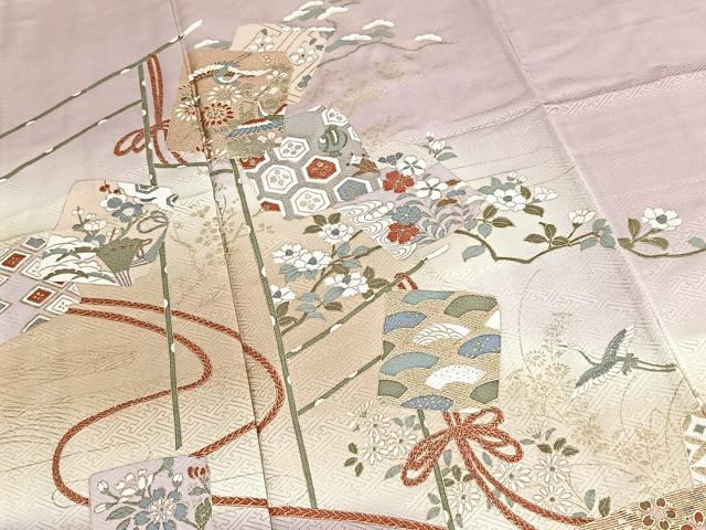 平和屋着物■訪問着　飛鶴破れ色紙花文　暈し染め　金彩　正絹　逸品　BAAY5514yc