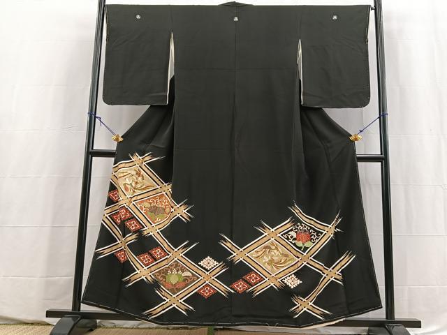 平和屋着物■豪華黒留袖　駒刺繍　鳳凰菱天井花文　金彩　正絹　逸品　BAAY5516yc