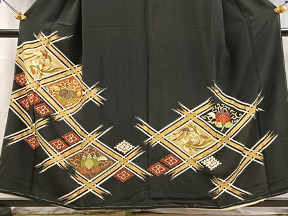 平和屋着物■豪華黒留袖　駒刺繍　鳳凰菱天井花文　金彩　正絹　逸品　BAAY5516yc