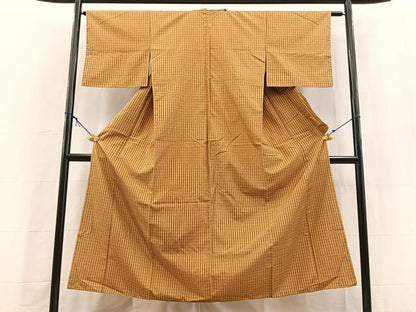 平和屋着物■本場縞大島紬　格子柄　正絹　逸品　BAAY5517yc