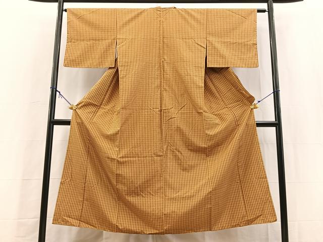 平和屋着物■本場縞大島紬　格子柄　正絹　逸品　BAAY5517yc