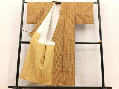 平和屋着物■本場縞大島紬　格子柄　正絹　逸品　BAAY5517yc