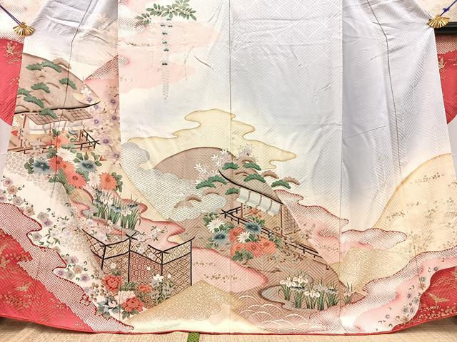 平和屋着物■豪華振袖　風景花文　暈し染め　金彩　正絹　逸品　BAAY5519yc