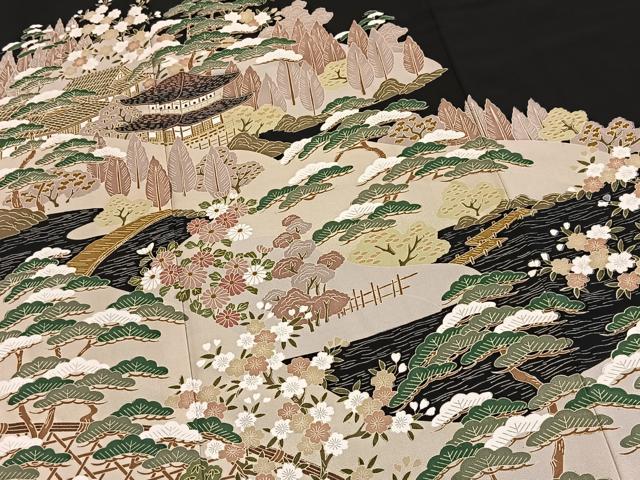 平和屋着物■豪華黒留袖　流水風景文　松坂屋扱い　正絹　逸品　BAAY5523yc