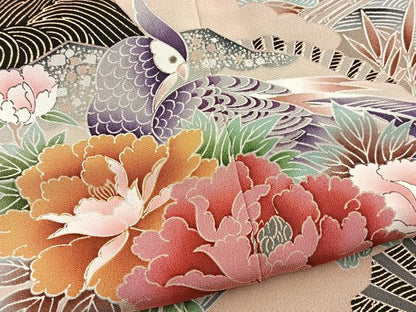 平和屋着物■豪華黒留袖　扇面花鳥文　金彩　正絹　逸品　未使用　BAAY5528yc
