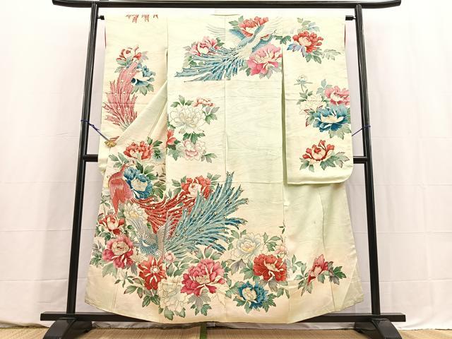 平和屋着物■豪華振袖　刺繍　孔雀花文　暈し染め　金彩　銀糸　正絹　逸品　BAAY5530yc