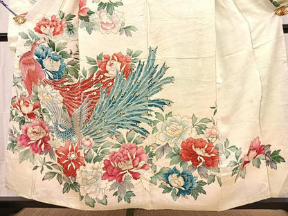 平和屋着物■豪華振袖　刺繍　孔雀花文　暈し染め　金彩　銀糸　正絹　逸品　BAAY5530yc