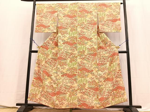 平和屋着物■上質な小紋　風景花文　正絹　逸品　BAAY5532yc