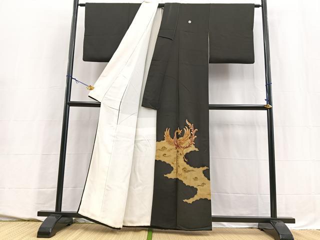 平和屋着物■豪華黒留袖　駒刺繍　鳳凰雲取り花文　金彩　正絹　逸品　BAAY5533yc