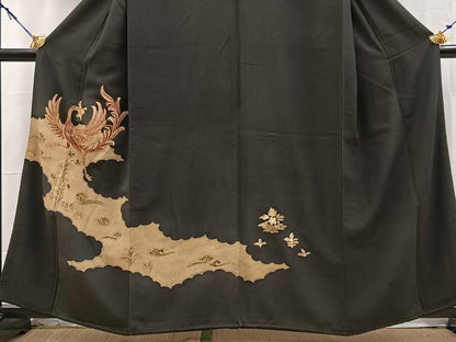 平和屋着物■豪華黒留袖　駒刺繍　鳳凰雲取り花文　金彩　正絹　逸品　BAAY5533yc