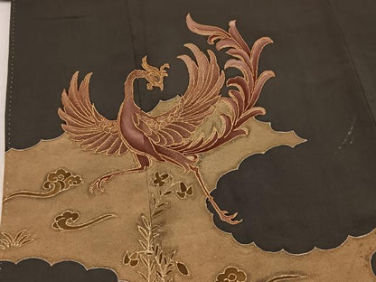 平和屋着物■豪華黒留袖　駒刺繍　鳳凰雲取り花文　金彩　正絹　逸品　BAAY5533yc