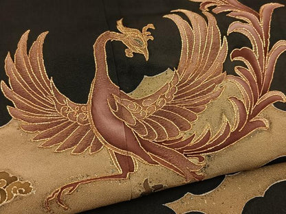 平和屋着物■豪華黒留袖　駒刺繍　鳳凰雲取り花文　金彩　正絹　逸品　BAAY5533yc