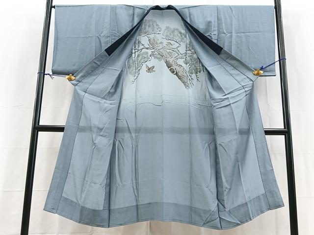 平和屋着物■男性　長襦袢　無双仕立て　松に雀　暈し染め　金彩　正絹　逸品　BAAY5536yc